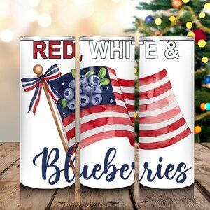 Red, White & Blueberries 20oz Tumbler – American Flag Design